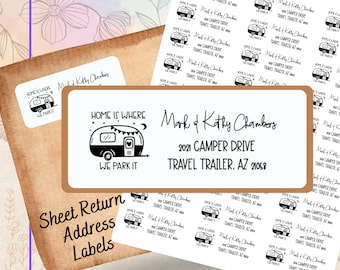 Custom Camper Return Address Labels: RV Travel Trailer Sheet Labels