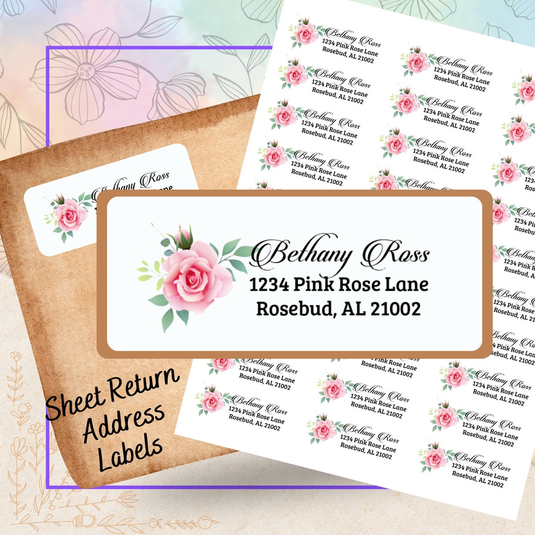 Pink Rose Personalized Holiday Self-adhesive Address Sheet Labels - Etsy