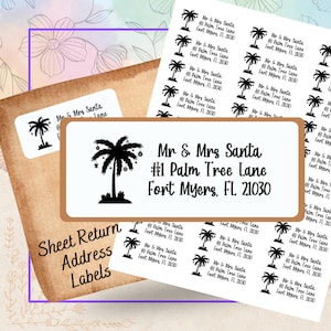 Florida Christmas Palm Tree Personalized Holiday Self-Adhesive Address Sheet Labels