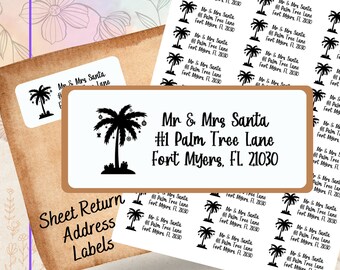 Florida Christmas Palm Tree Personalized Holiday Self-Adhesive Address Sheet Labels