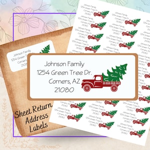 Christmas Custom Return Address, Personalized Address, Red Truck and Tree, Christmas Labels, Christmas Card Address Labels, Family Address