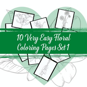 Floral Coloring pages,  10 Very Easy Floral Coloring Pages, DIY Printable Coloring Pages, PDF Printable Coloring Pages, Stress Relief