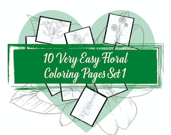 Floral Coloring pages,  10 Very Easy Floral Coloring Pages, DIY Printable Coloring Pages, PDF Printable Coloring Pages, Stress Relief