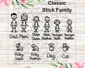 Stick People Family Car Decal, Stick Family Sticker, Stick Figure Family, Stick Family Window Decal, Stick People Car Sticker, Stick People