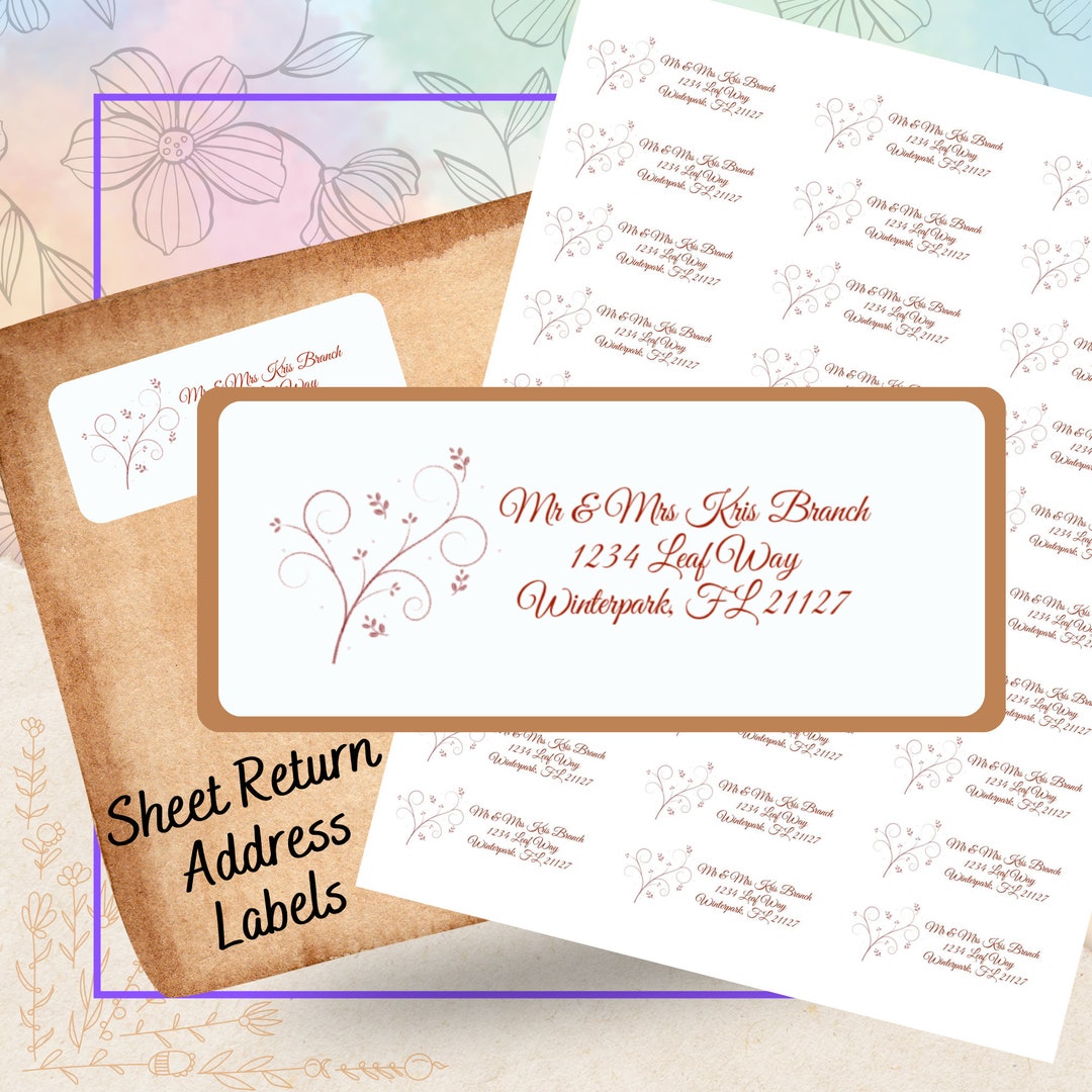 Return Address Label, Floral Labels, Return Mailing Label, Script Font