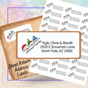 Christmas Snowmen Family Return Address Labels Self-Adhesive Sheet Labels