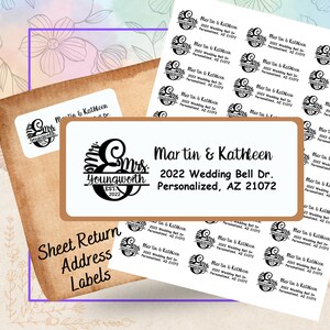 Newlywed Return Address Label, Wedding Invitation Return Stickers, Custom Bridal Gift, Personalized Monogram Label, Calligraphy Script Font