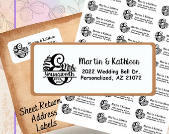 Newlywed Return Address Label, Wedding Invitation Return Stickers, Custom Bridal Gift, Personalized Monogram Label, Calligraphy Script Font