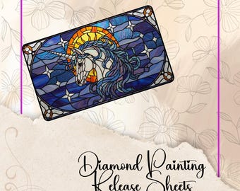 Stained Glass Unicorn, Year of the Horse, Diamond Painting Release Paper
