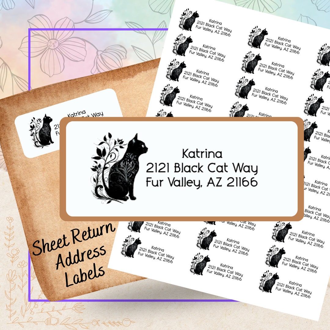 Custom Black Cat Return Address Labels: Personalized Self-adhesive ...