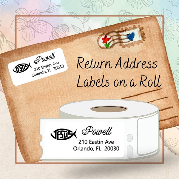 Return Address Label, Church Return Sticker, Ichthys Jesus Fish,  Christian Return Address Mail Label, Wedding Invitations, Christian Gift