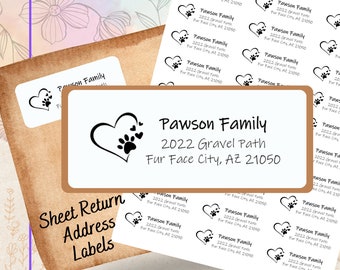 Dog & Cat Family Per Personalized Holiday Self-Adhesive Address Sheet Labels
