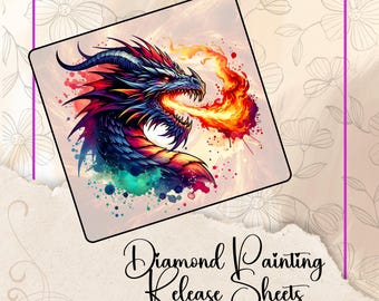 Watercolor Fire Dragon Reusable Silicone Backed Diamond Painting Release Paper