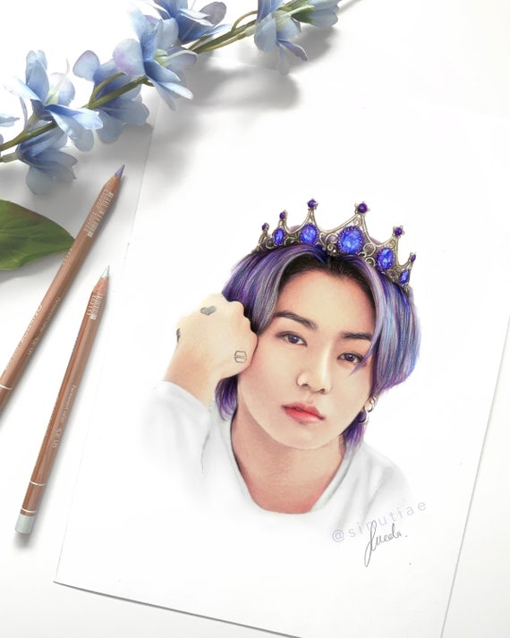 BTS Jungkook colored pencil drawing PRINT from original fanart