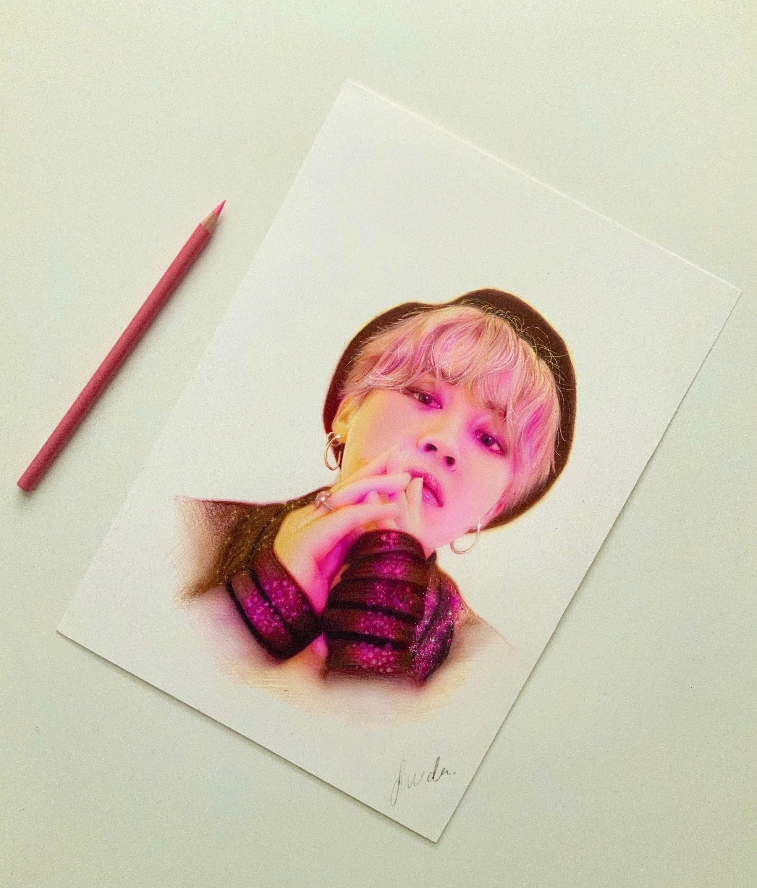 BTS V (Kim Taehyung) colored pencil drawing, BTS fan art Tote Bag