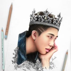 BTS RM 'King' Buntstiftzeichnung: PRINT vom originalen Fanart