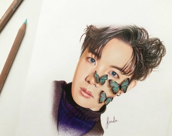 Dibujo a lápiz de color BTS J-Hope: IMPRESIÓN del fanart original
