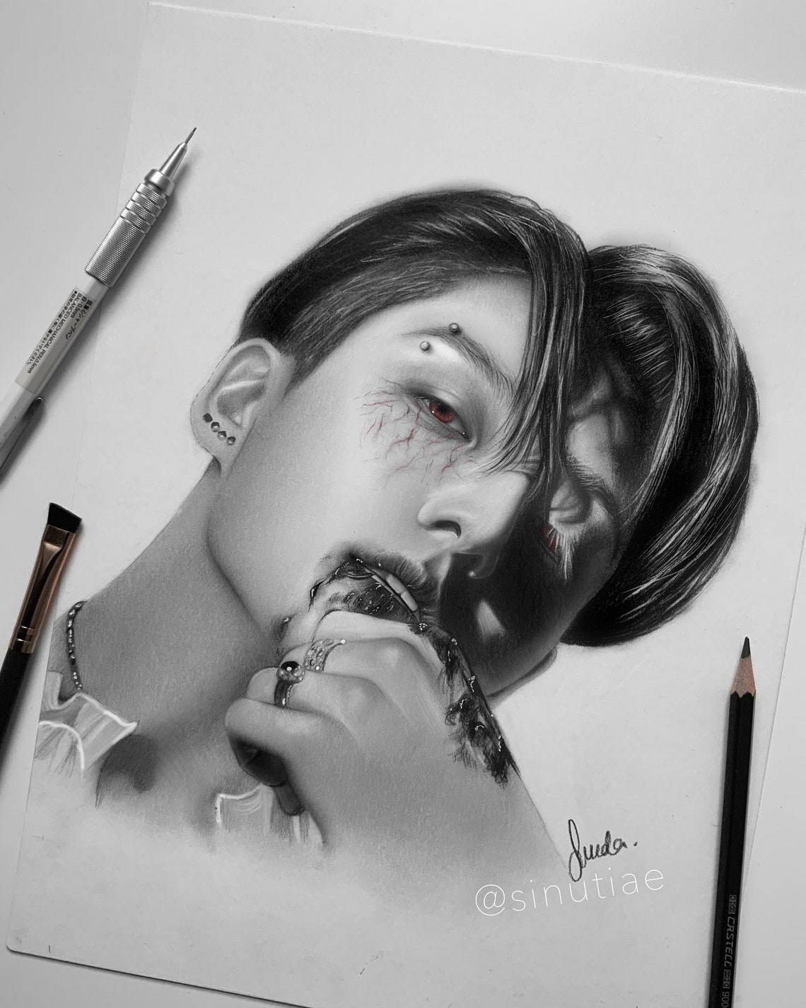 BTS Jungkook ‘vampire’ Themed Pencil Drawing : PRINT From Original ...