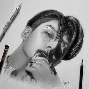 BTS Jungkook ‘Vampire’ themed pencil drawing : PRINT from original fanart