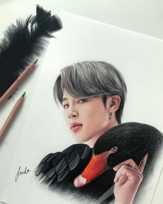 BTS ジミン「ブラックスワン」色鉛筆画：オリジナルファンアートからの