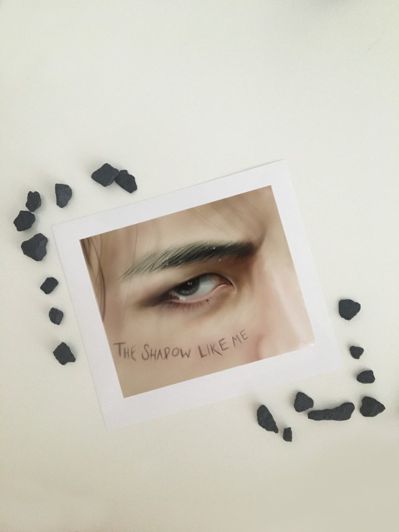 May include: A close-up of a person's eye with the text "The Shadow Like Me" written on the image.