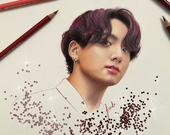 BTS Jungkook colored pencil drawing PRINT from original fanart