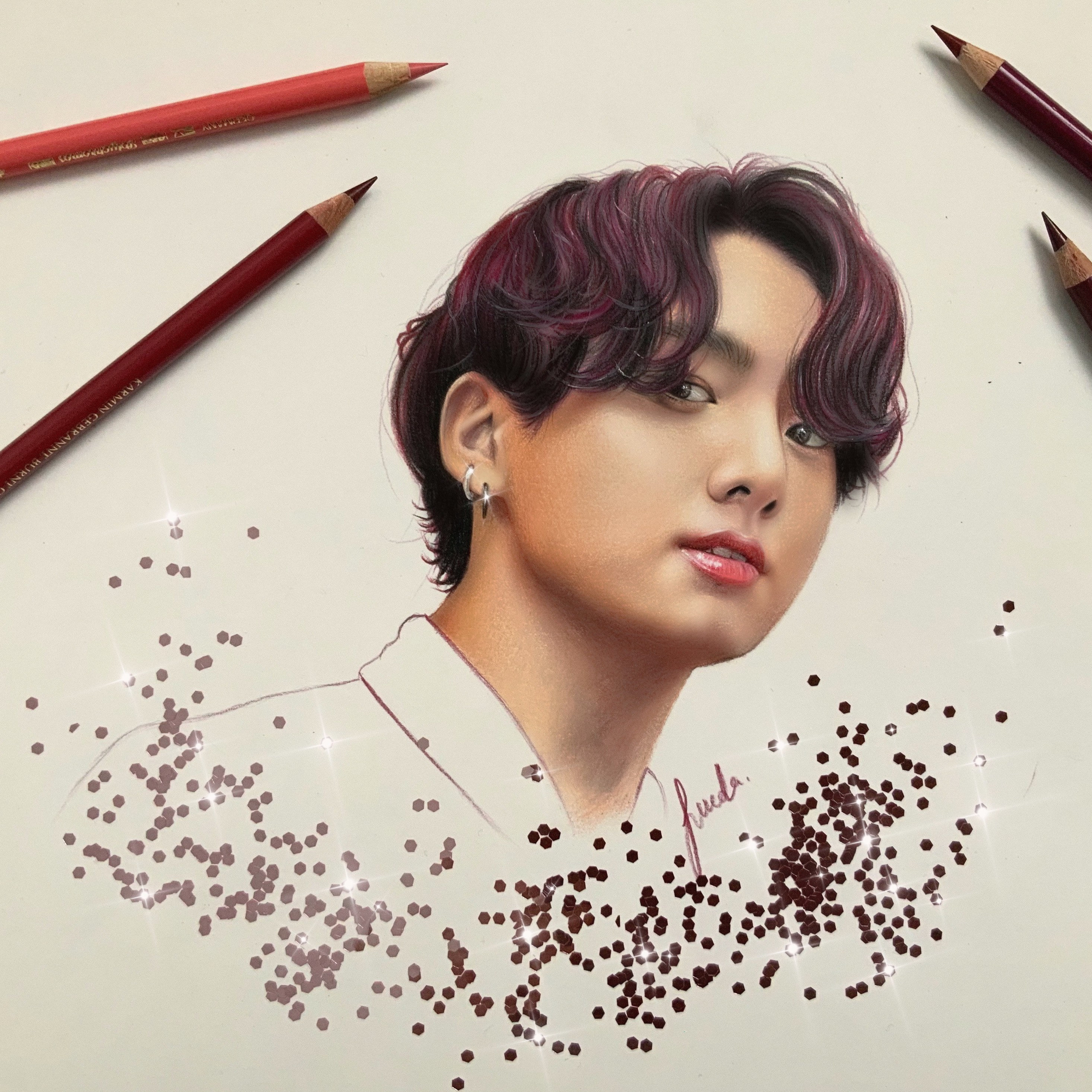 BTS V (Kim Taehyung) colored pencil drawing, BTS fan art Tote Bag