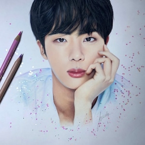 BTS Jin colored pencil drawing : PRINT from original fanart