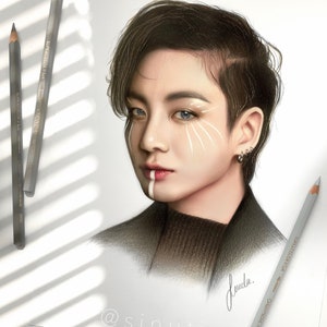 BTS Jungkook colored pencil drawing : PRINT from original fanart