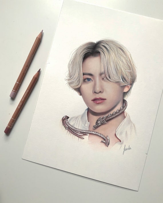 Black  White BTS Jungkook Pencil Sketch Size 26x215 Cm
