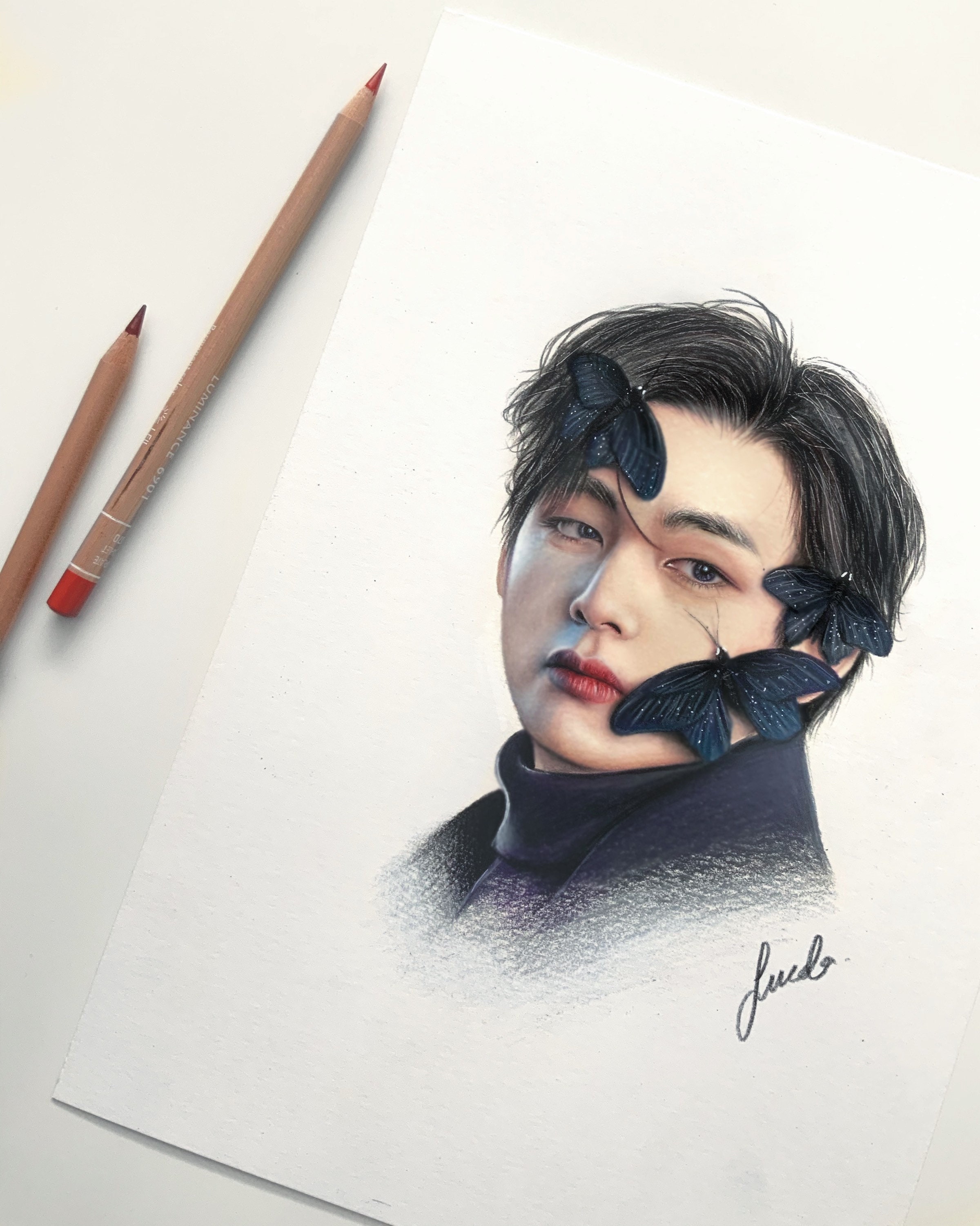 BTS V (Kim Taehyung) colored pencil drawing, BTS fan art Tote Bag by jaeho