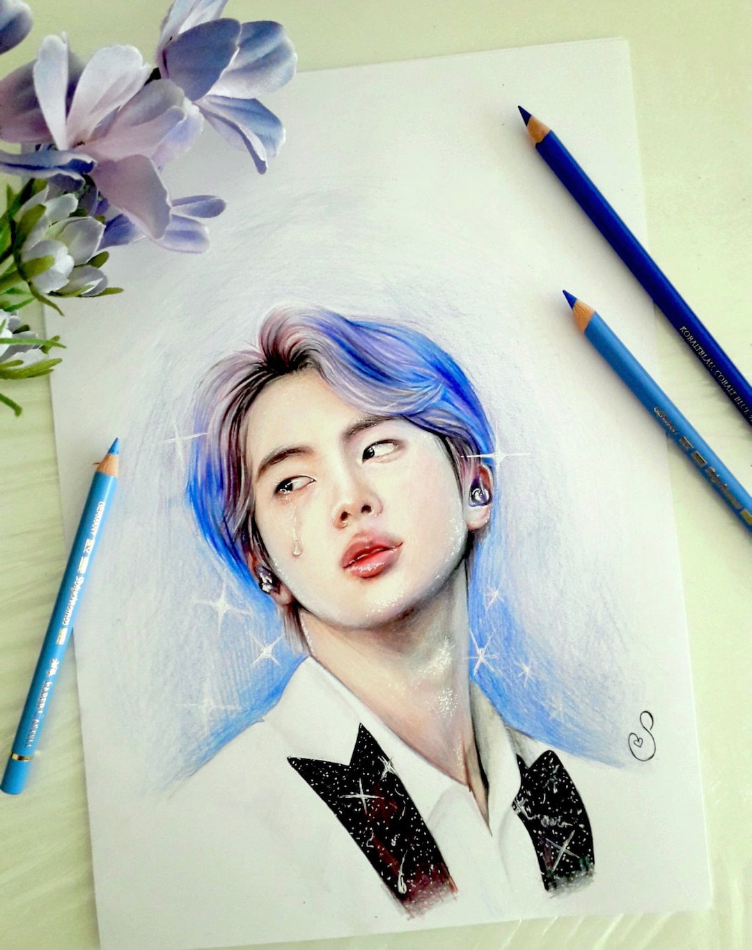 BTS Jin dibujo a lápiz de color : IMPRIMIR de fanart original - Etsy México