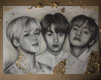 BTS Jimin, Jungkook & Taehyung dibujo a lápiz: PRINT de fanart original