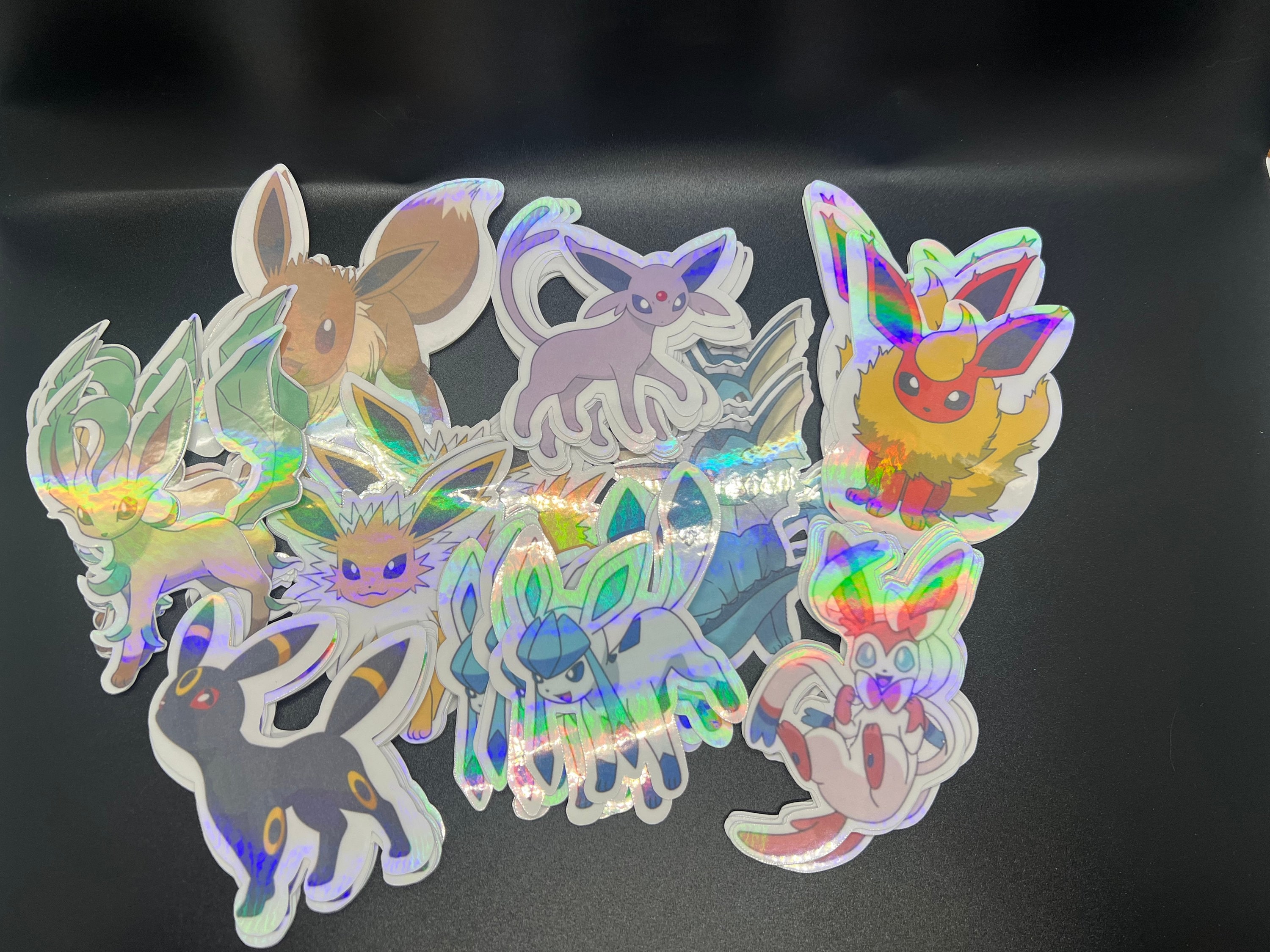 Custom Glossy Holographic Eeveelution Stickers, Poke, Anime, Eevee, Jolteon, Umbreon, Flareon, Slyveon