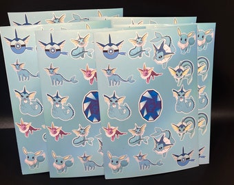 anime poke eeveelution Cute custom  made vinyl waterproof sticker sheet of vaporeon