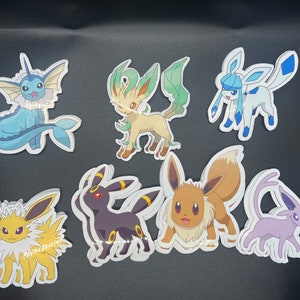 Custom Glossy Clear Eeveelution Stickers, Poke, Anime, Eevee, Jolteon, Umbreon, Flareon, Slyveon