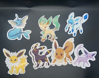 Custom Glossy Clear Eeveelution Stickers, Poke, Anime, Eevee, Jolteon, Umbreon, Flareon, Slyveon