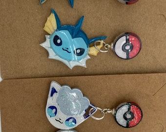 anime pokeball poke sterlingzilveren oorstekers, scorebunny, alolan vulpix, sylveon, vaoreon, snorlax, charmander, pikachu, mew