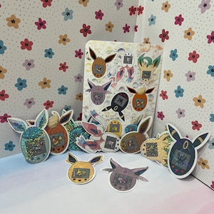 Poke eeveelution Tomagotchi  die cut, sheet stickers, water proof, decal  sylveon, umbreon, espeon, eevee, leafeon, glaceaon