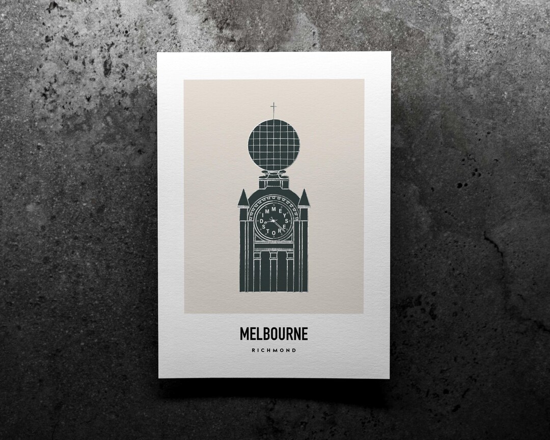 Richmond Dimmeys Clock Tower Print: Melbourne Line Art Travel Poster ...