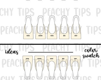 S1 Skin Tone Nail Design Template/Printable | Printable/Downloadable Template | Nail Design Template Kit | Ballerina Stiletto Almond Square