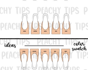 S2 Skin Tone Nail Design Template/Printable | Printable/Downloadable Template | Nail Design Template Kit | Ballerina Stiletto Almond Square