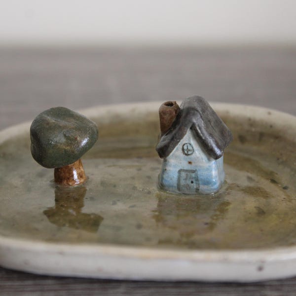 Ceramic House and Tree Incense Holder