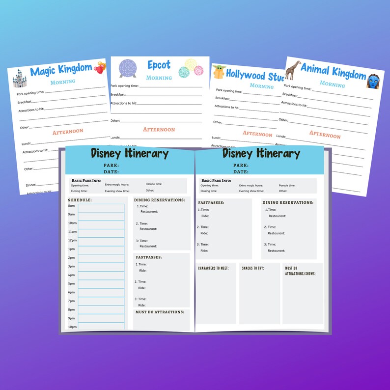 Disney World itinerary printables Disney parks planner | Etsy