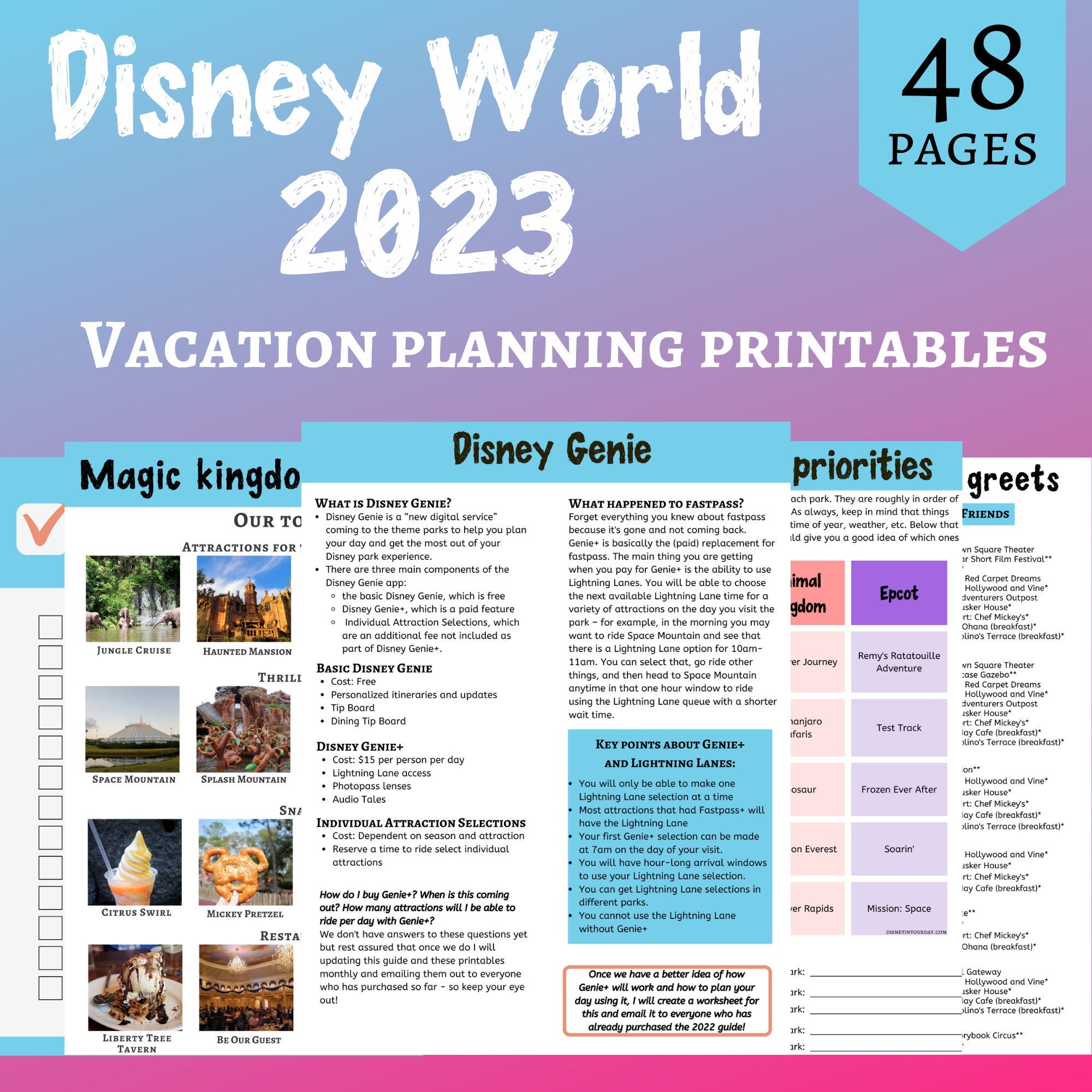 2023 WDW Vacation Planning Printables Etsy