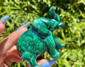 マラカイトの象の彫刻 - 鼻を上にして - Etsy 日本