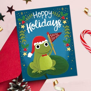 Tarjeta navideña con rana, divertidas tarjetas navideñas, regalo para amantes de las ranas, lindas tarjetas navideñas, lindo juego de palabras con tarjetas navideñas, tarjeta navideña con juego de palabras, regalos con ranas