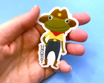 Howdy Cowboy Frog Sticker: Funny Waterproof Vinyl Clear Sticker