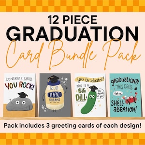 Paquete de 12 tarjetas de graduación variadas, juego de tarjetas de graduación al por mayor, surtido de tarjetas de felicitación, juego de palabras con tarjetas de graduación, regalo de graduación