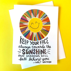 Carte d'encouragement, carte de soutien, citation de Walt Whitman, citations de soleil, cartes de voeux inspirantes, cartes d'encouragement, carte de pensée pour vous
